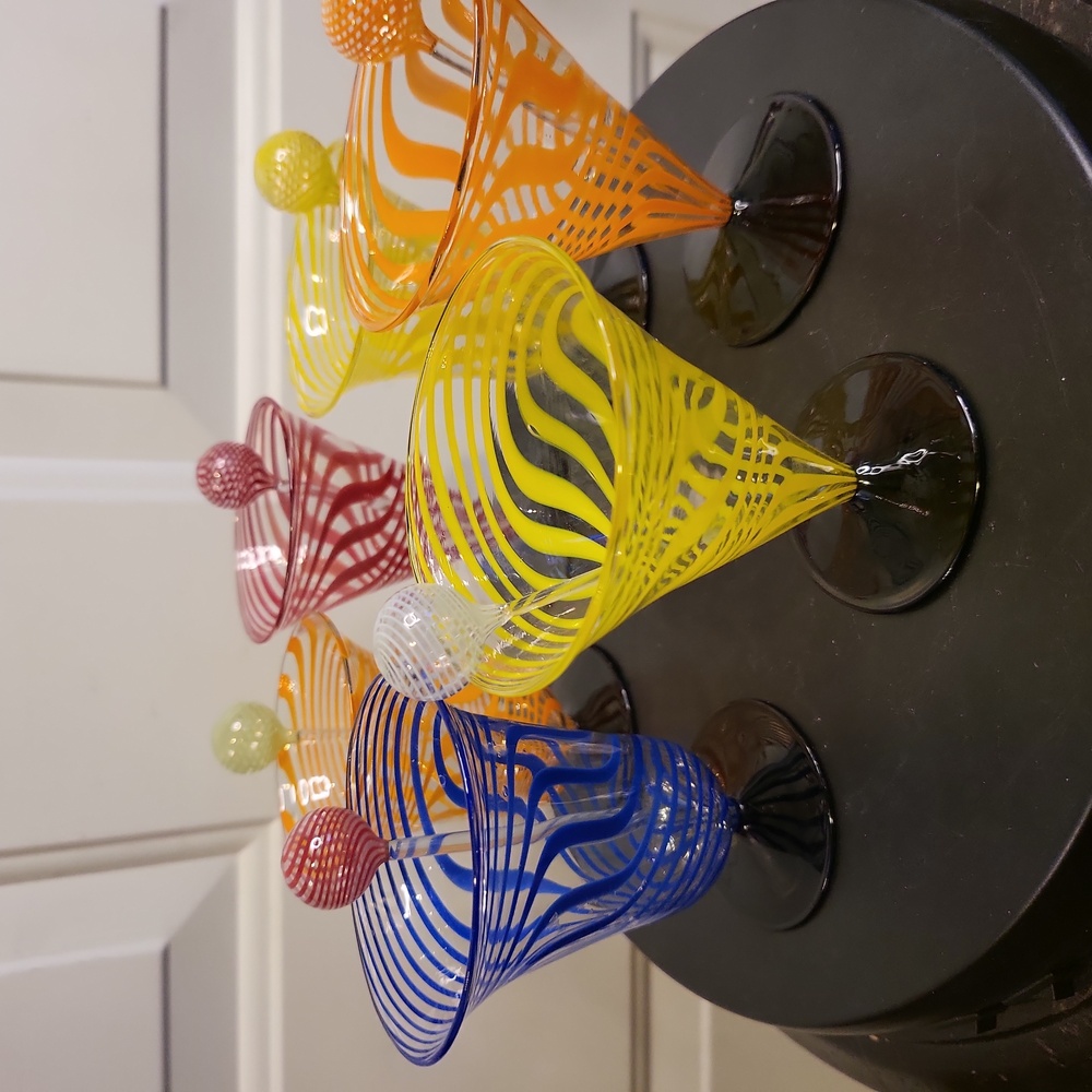 Set of 6 Austrian Bimini Sculptural Graphic Glass Cordials Martini &Stir Sticks - Picture 5 of 8